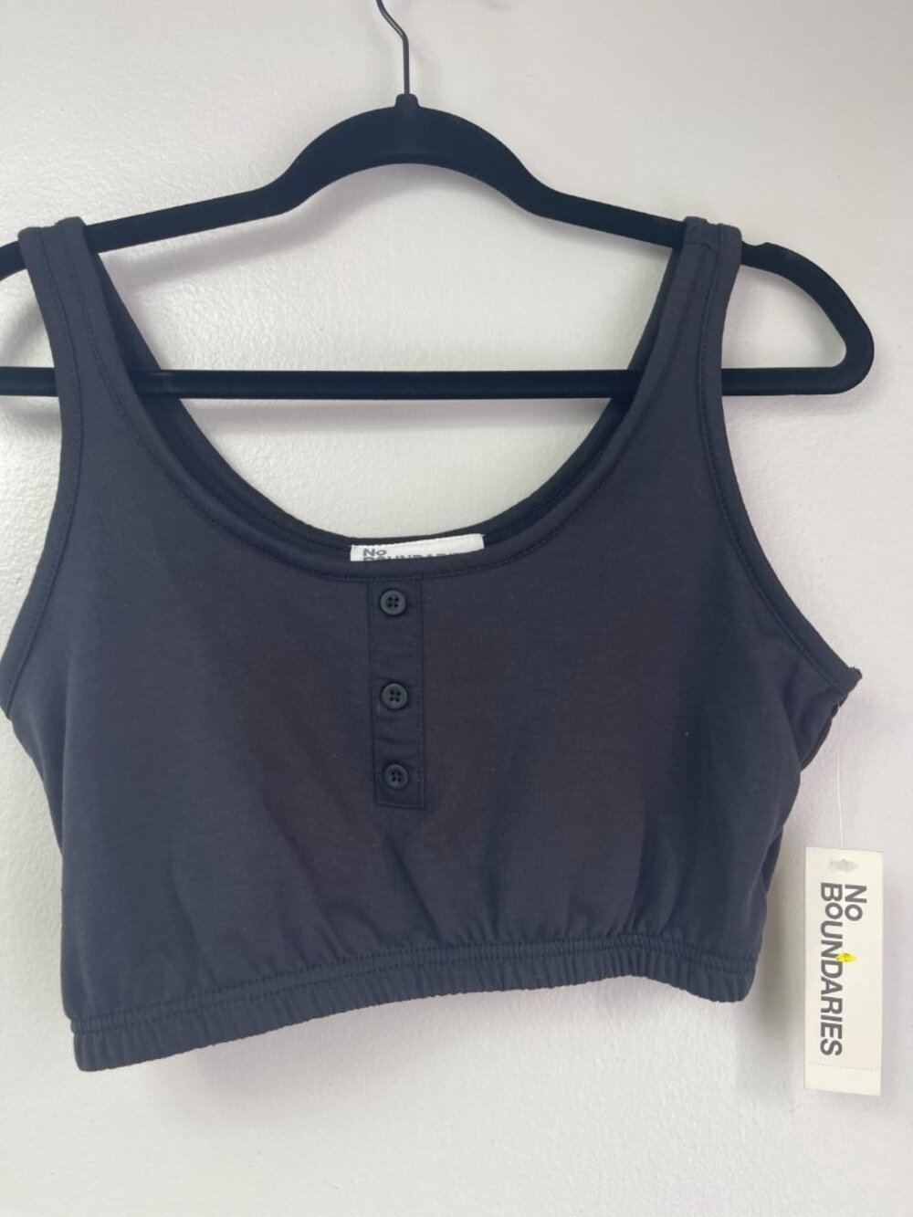 No Boundaries Henley Tank Bralette Crop Top Black XS 0-2 NWT Stretch